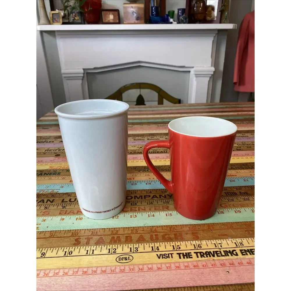 Lot Of 2 Starbucks Coffee Yea Mugs Logo 2020 Red 12 Oz 2010 Travel No Lid